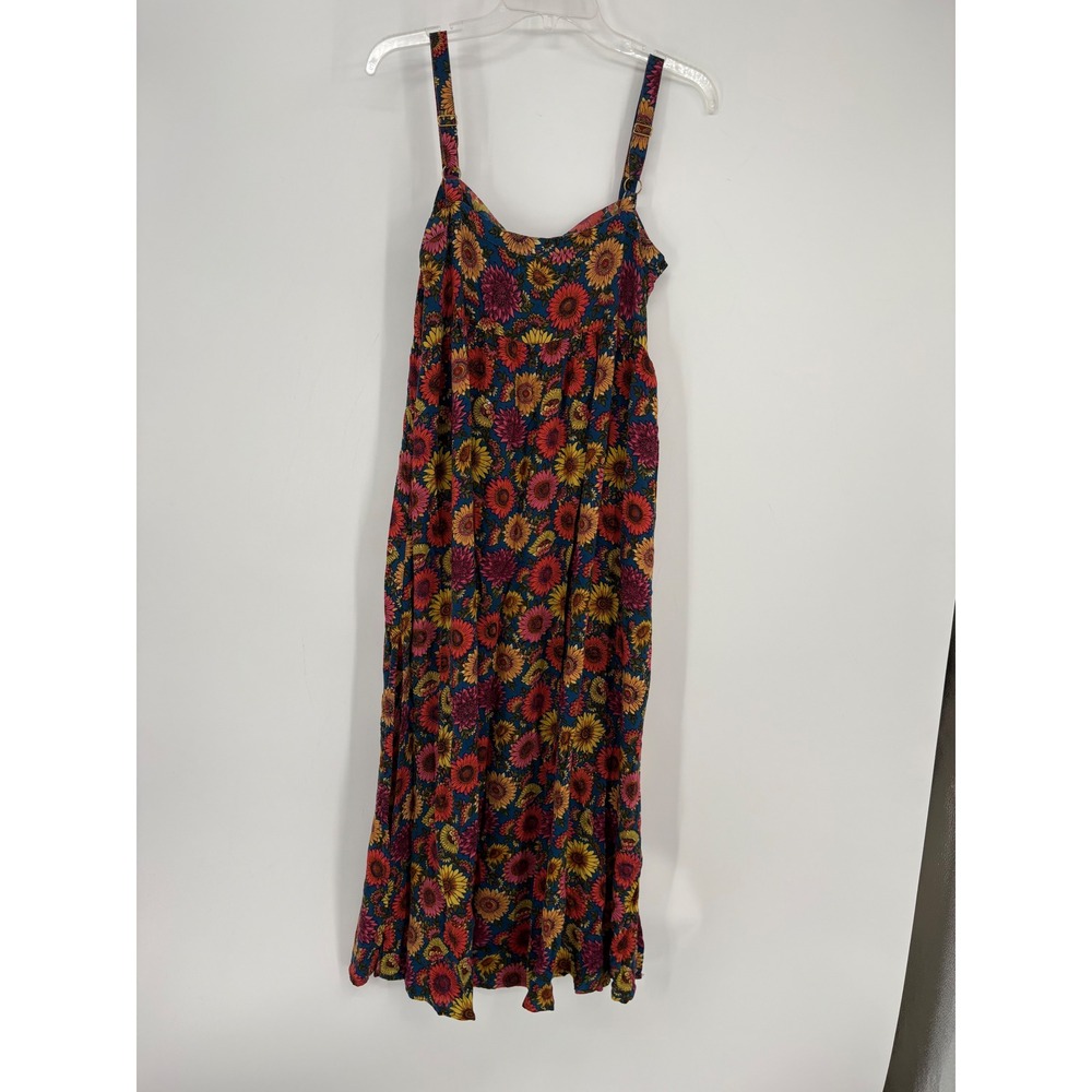 Natural Life Dress Womens M Blue Sunflower Floral Tie Front Midi Boho Rayon - Picture 6 of 10